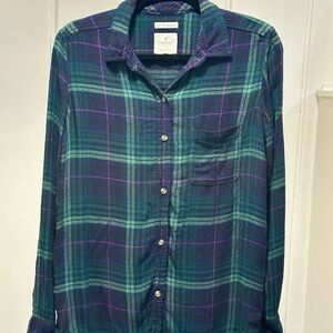 American Eagle Outfitters Soft Plaid Shirt in Green and Blue